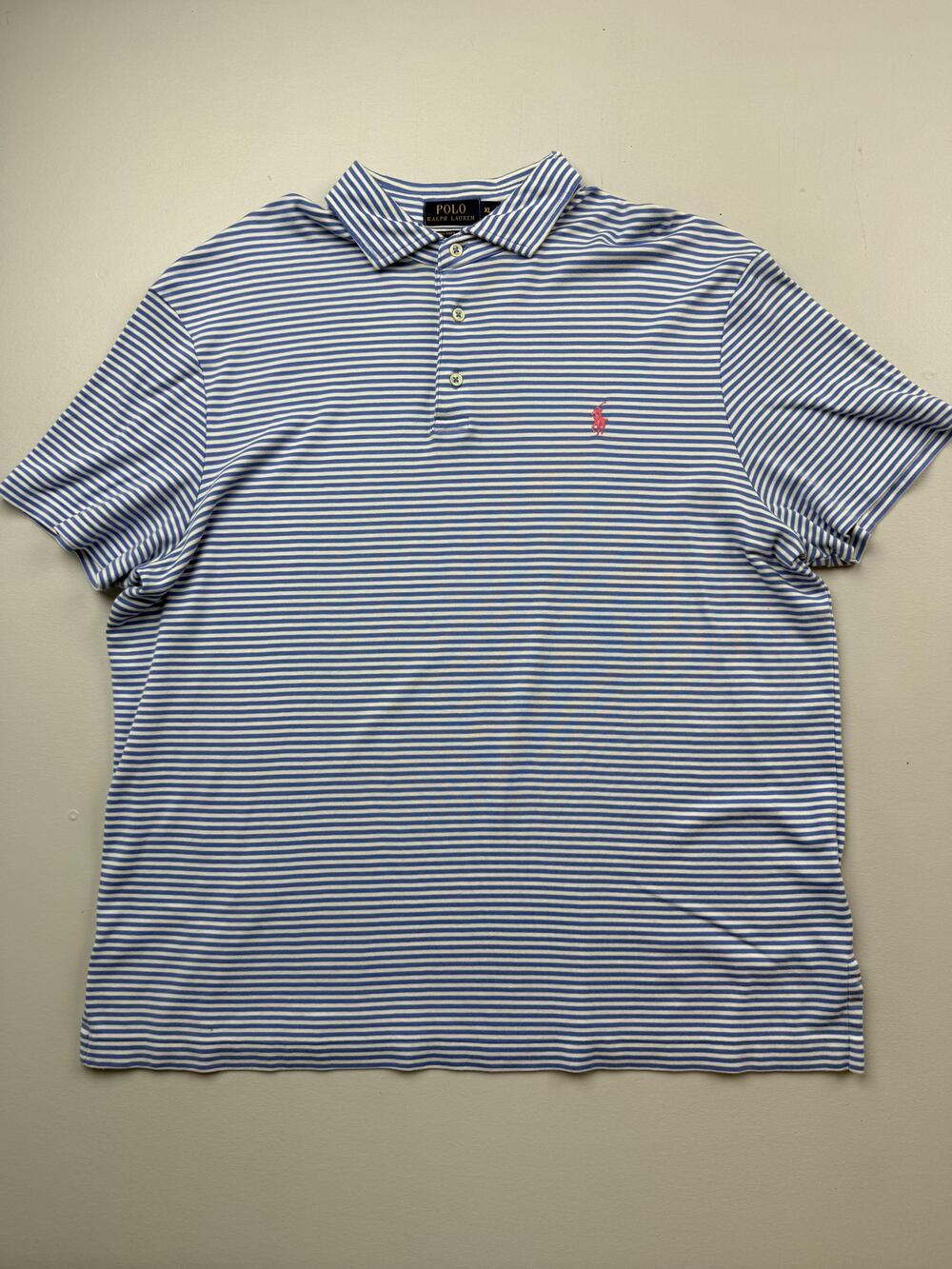 Polo Ralph Lauren Polo Shirt Mens XL Blue White Striped Pima Soft Touch Knit